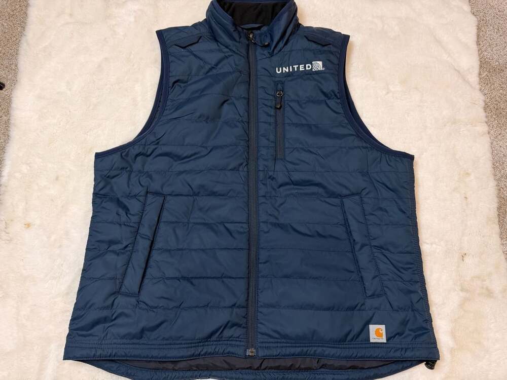 Carhartt Gilliam Vest Size XL (16/18) Navy Quilted United Airlines